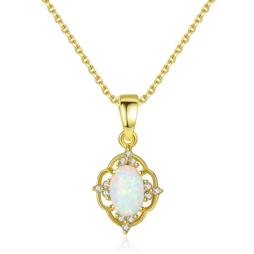 S925 Silver CZ Colorful Fire Opal Pendant Necklace